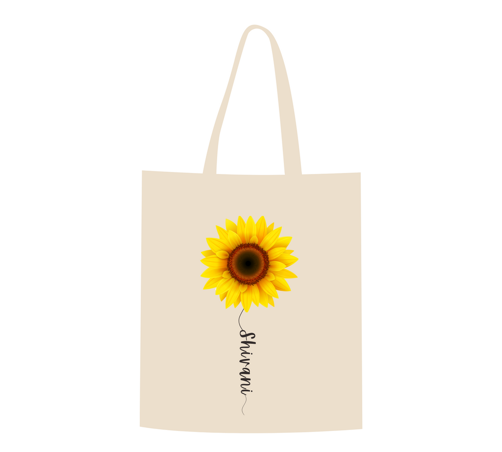 "Custom Sunshine" Personalized Sunflower Canvas Tote Bag