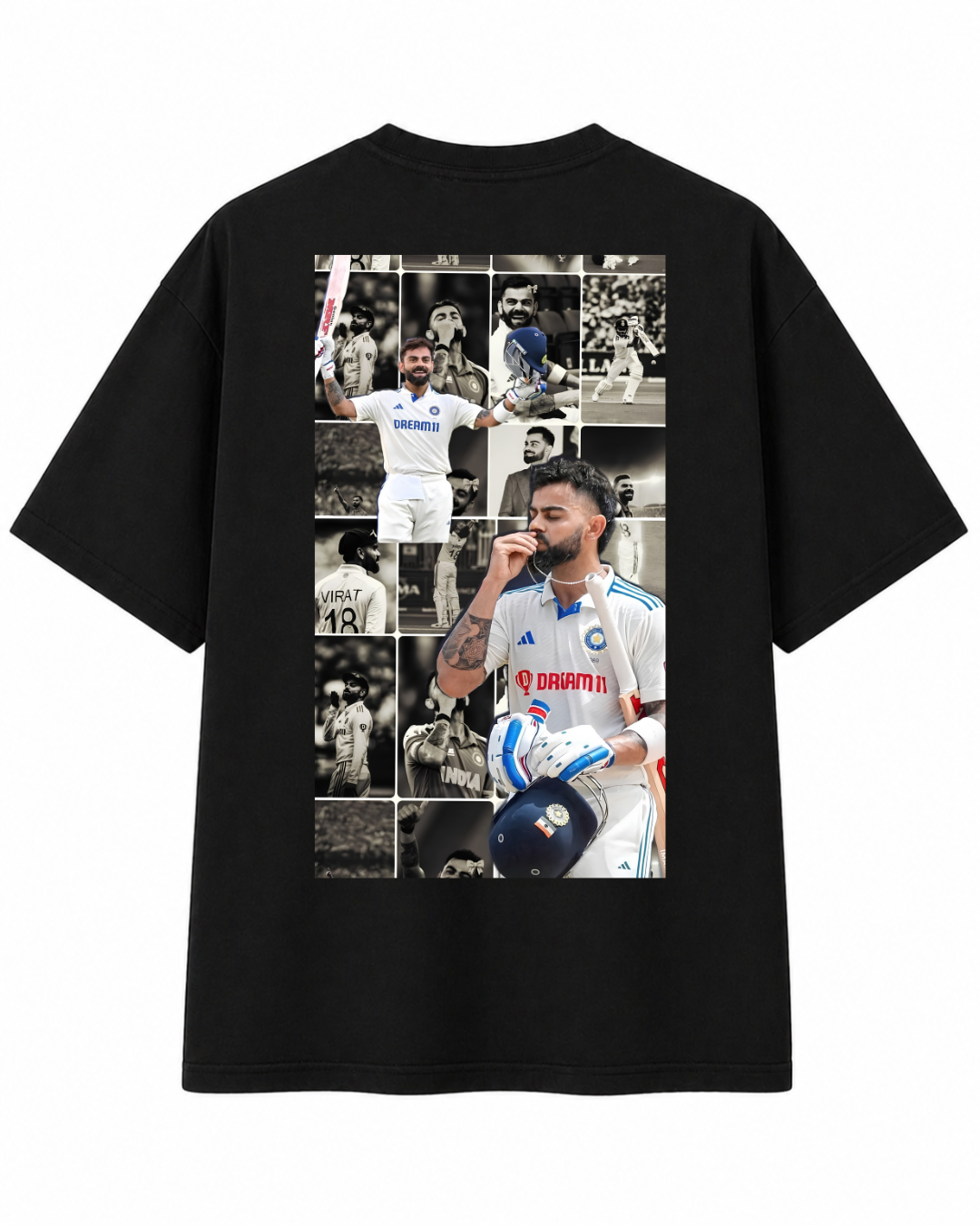 Virat Kohli Oversized T-Shirt for Men & Women | Black Cricket Fan Graphic Tee | Jersey Number 18 | For The Love of Cricket | 240 GSM Premium Cotton
