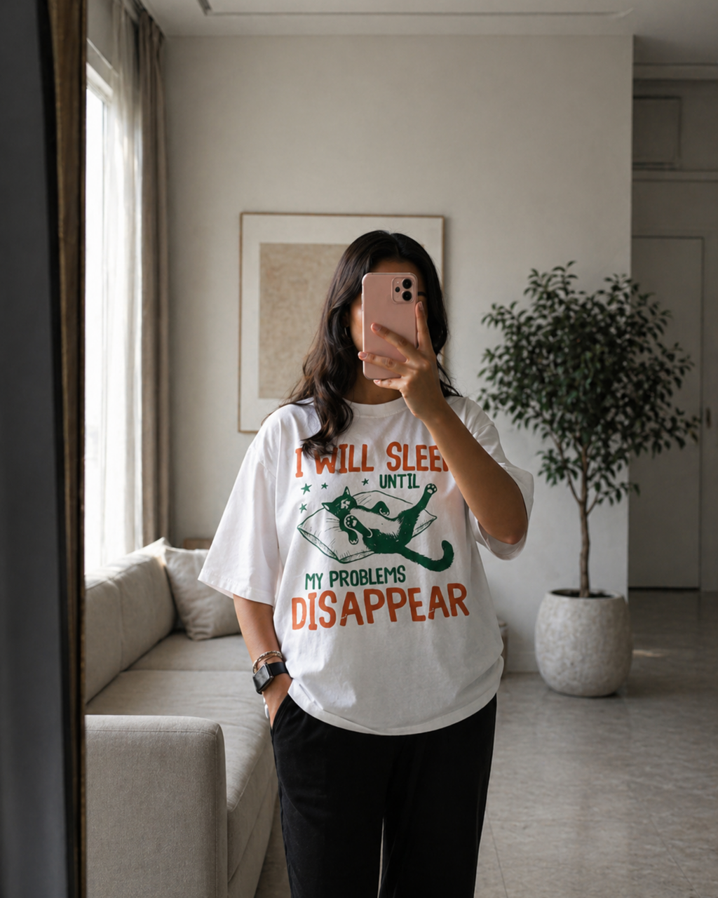 Sleep Until My Problems Disappear Aesthetic Streetwear | Oversized White Graphic T-Shirt | Premium Cotton Unisex Tee