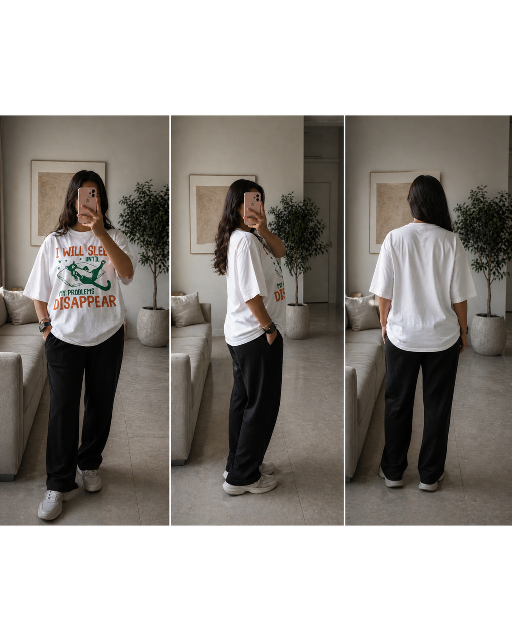 Sleep Until My Problems Disappear Aesthetic Streetwear | Oversized White Graphic T-Shirt | Premium Cotton Unisex Tee