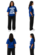 The Ocean is Calling Graphic Tee | Oversized Royal Blue Cotton T-Shirt for Men | Bio-Washed Soft Fabric