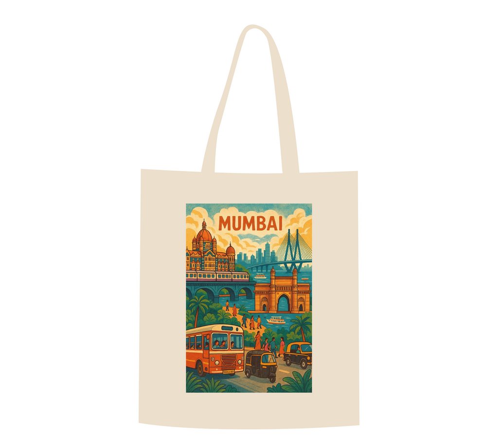 Nostalgic Cityscape "Vintage Mumbai" Travel Poster Canvas Tote Bag