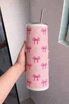 Colossal Tumbler 700ml with SS Straw | Pink Bow Sparkle | Double Walled Insulated Tumbler 7–8 hrs
