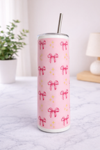 Colossal Tumbler 700ml with SS Straw | Pink Bow Sparkle | Double Walled Insulated Tumbler 7–8 hrs