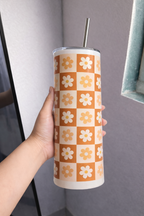 Colossal Tumbler 700ml with SS Straw | Retro Daisy Check | Double Walled Insulated Tumbler 7–8 hrs