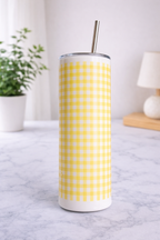 Colossal Tumbler 700ml with SS Straw | Yellow Gingham | Double Walled Insulated Tumbler 7–8 hrs