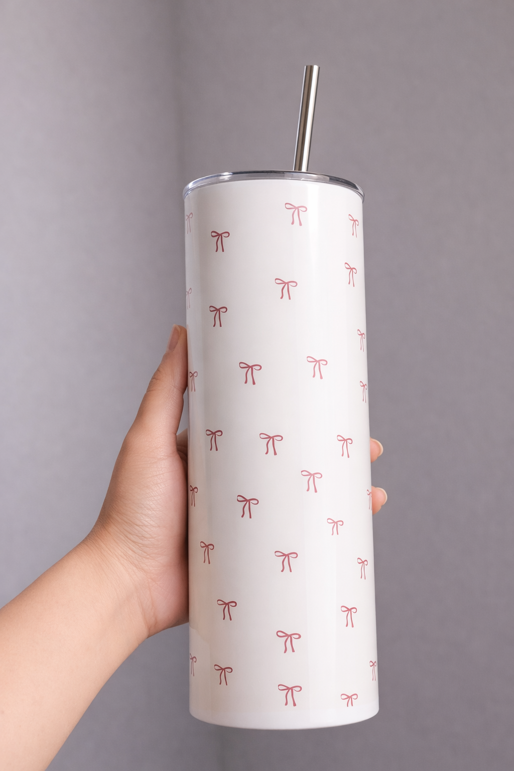 Colossal Tumbler 700ml with SS Straw | Mini Pink Bow | Double Walled Insulated Tumbler 7–8 hrs