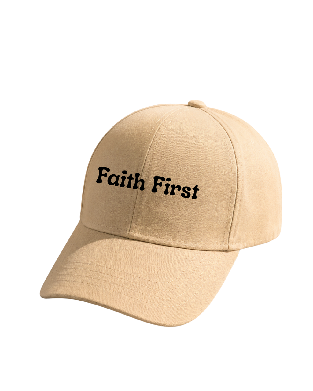 Faith First Printed Beige Baseball Cap | 100% Cotton Inspirational Dad Hat | Unisex Adjustable Strap