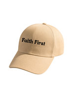 Faith First Printed Beige Baseball Cap | 100% Cotton Inspirational Dad Hat | Unisex Adjustable Strap