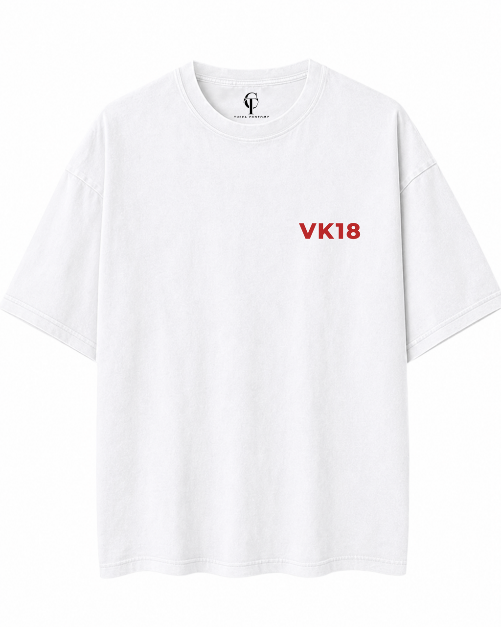 VK18 Virat Kohli Oversized T-Shirt | 240 GSM Premium Cotton Terry | White Graphic Back Print | Unisex Streetwear Fan Edition