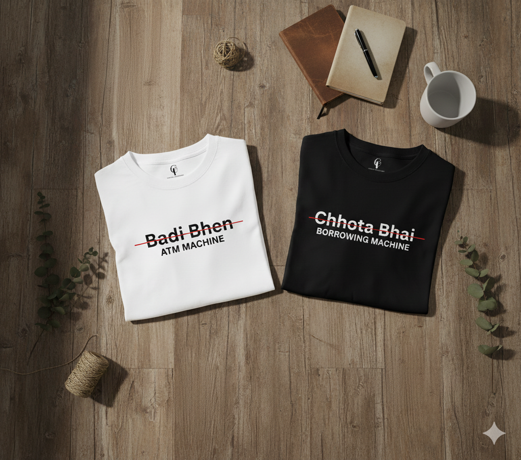 The "Badi Bhen &amp; Chhota Bhai" ATM/Borrowing Machine T-Shirt Set