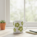 "Groovy Green Bloom" Floral Pattern Ceramic Mug