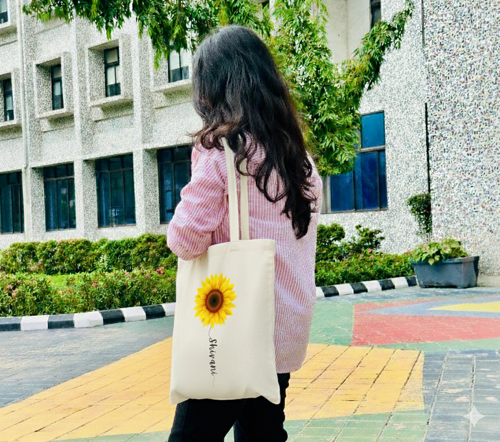 "Custom Sunshine" Personalized Sunflower Canvas Tote Bag