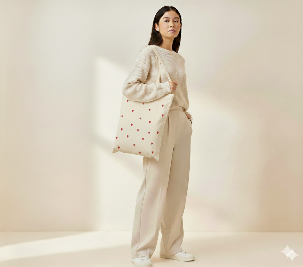 Tiny Hearts Pattern Canvas Tote Bag