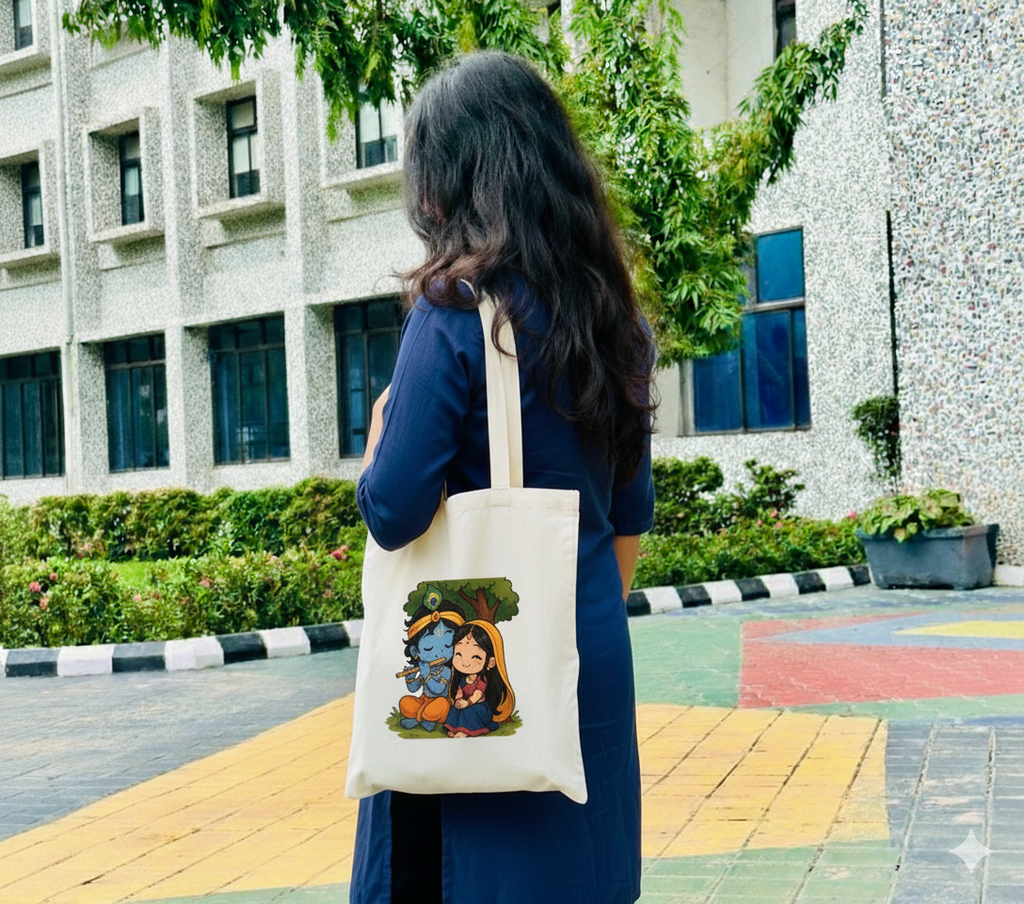 Charming Radha Krishna Canvas Tote Bag