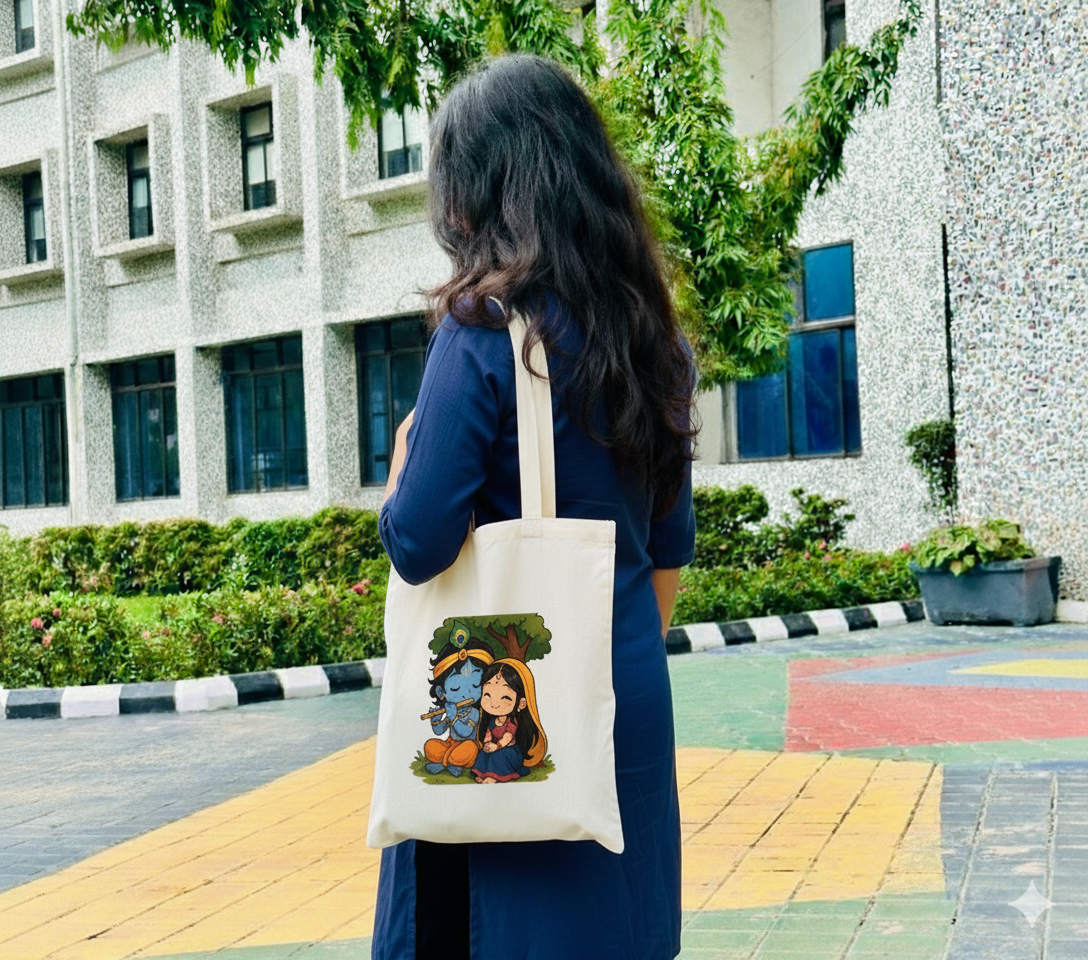 Charming Radha Krishna Canvas Tote Bag