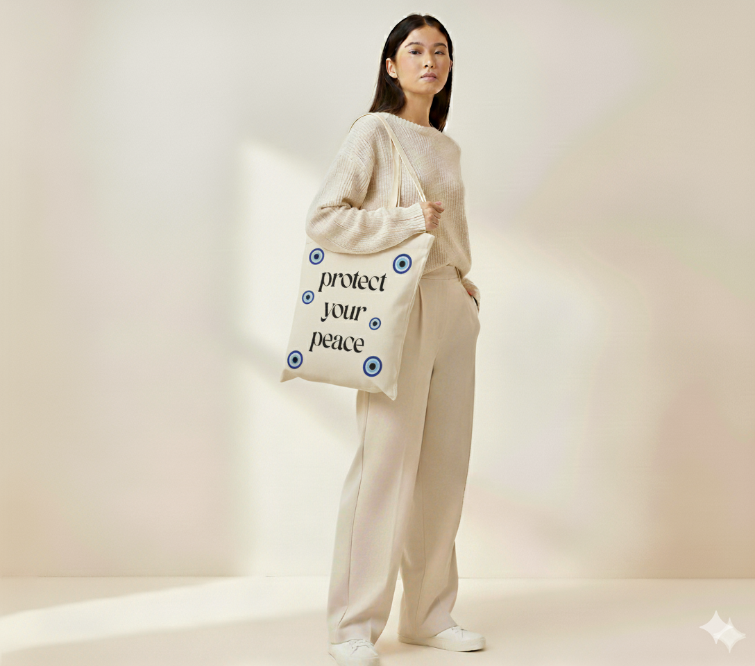 "Protect Your Peace" Evil Eye Canvas Tote Bag