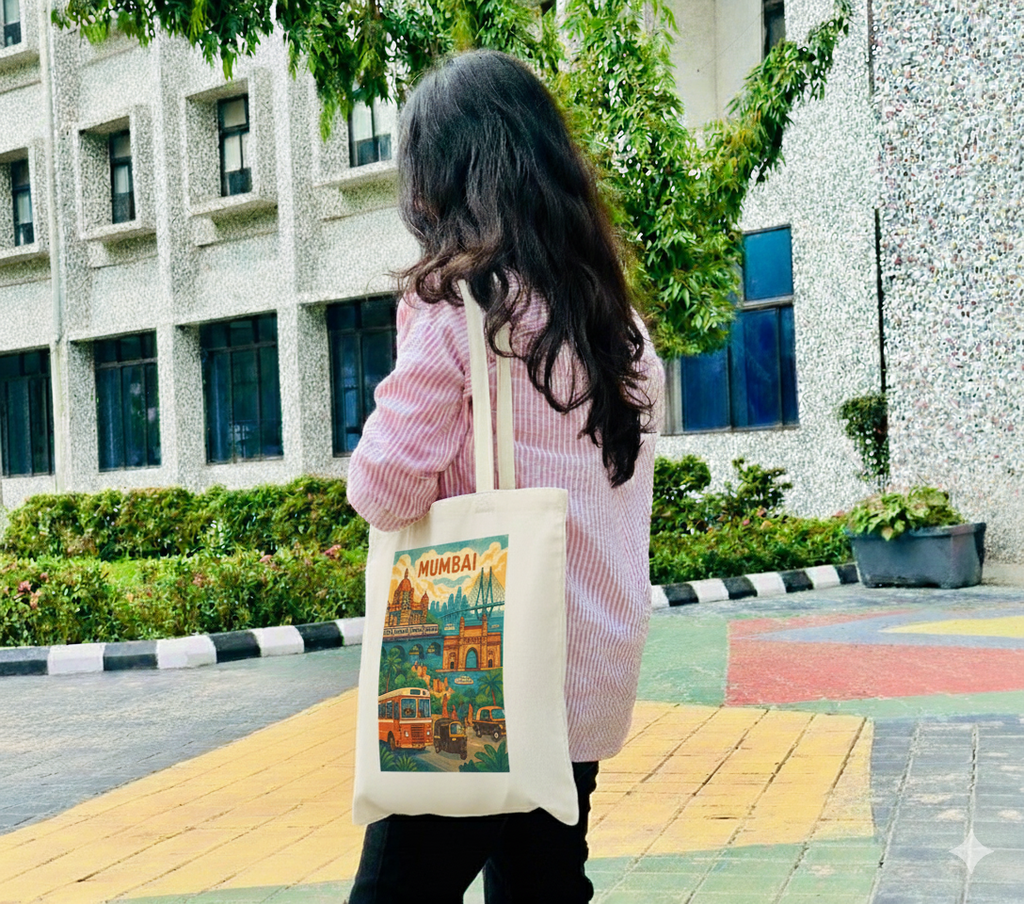 Nostalgic Cityscape "Vintage Mumbai" Travel Poster Canvas Tote Bag