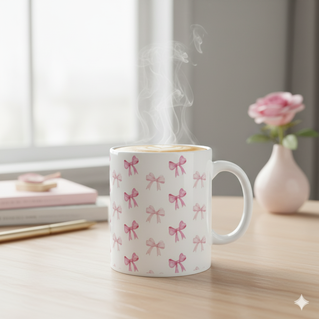 "Pink Bows Galore" Pattern Coffee Mug