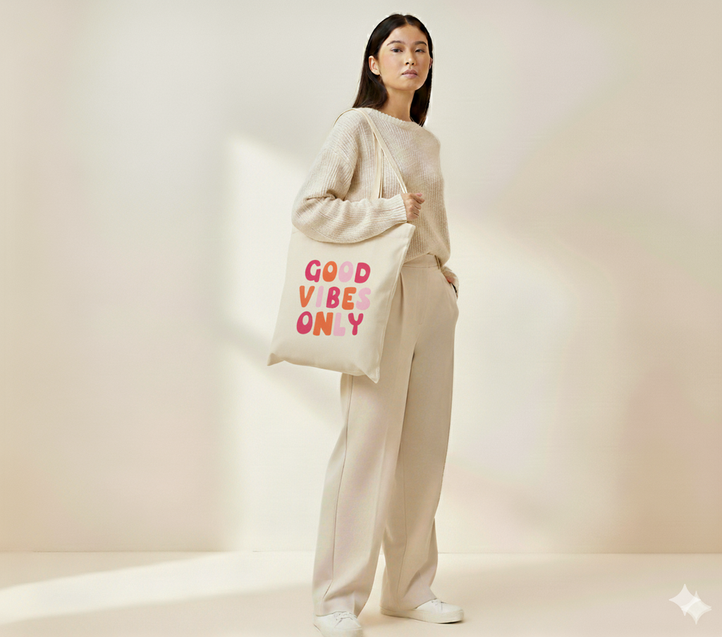 Retro Groovy "Good Vibes Only" Canvas Tote Bag