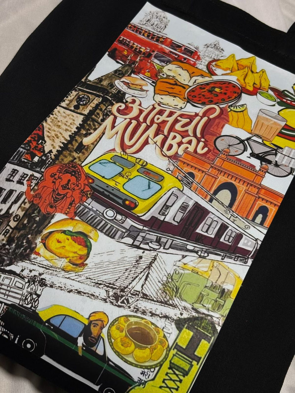 "Mumbai Cityscape" Illustrated Doodle Art Canvas Tote Bag