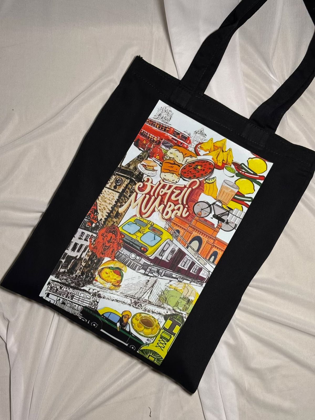 "Mumbai Cityscape" Illustrated Doodle Art Canvas Tote Bag