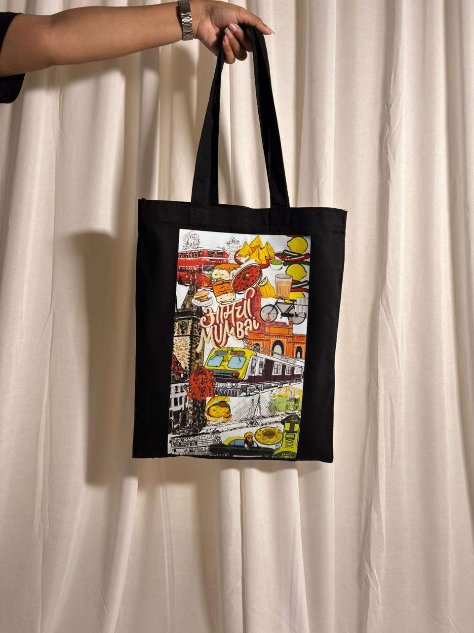 "Mumbai Cityscape" Illustrated Doodle Art Canvas Tote Bag