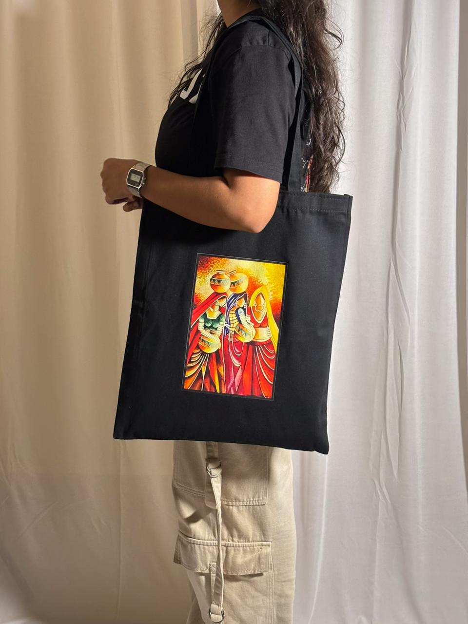 "Matka Carriers" Rajasthani Art Canvas Tote Bag