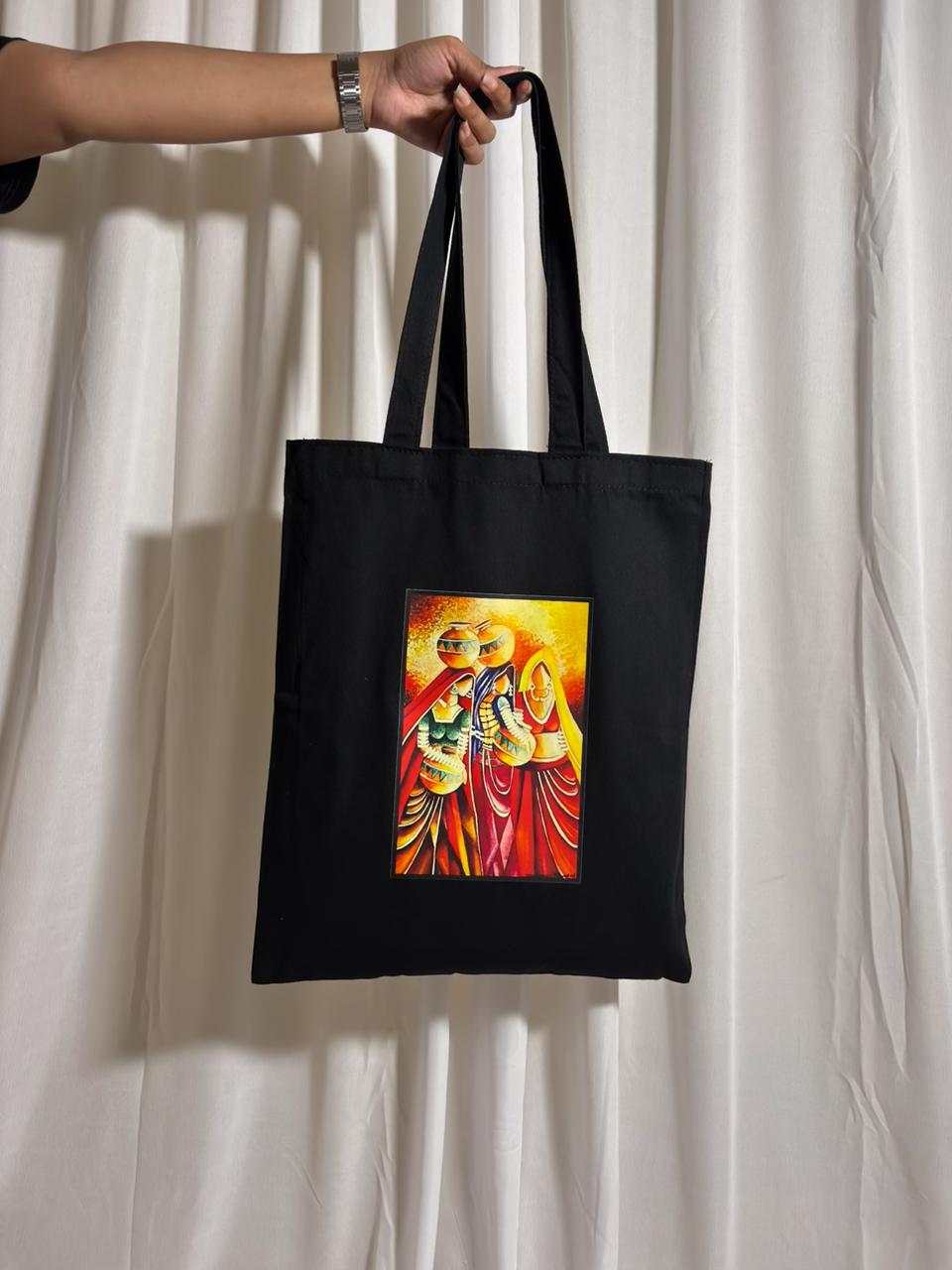 "Matka Carriers" Rajasthani Art Canvas Tote Bag