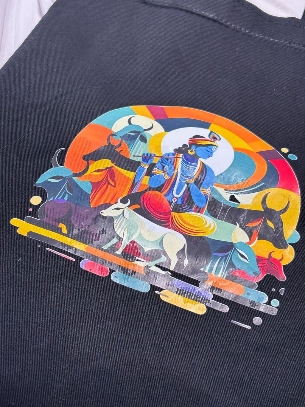 The Krishna Leela Tote: Melody, Cows, and Cosmic Color
