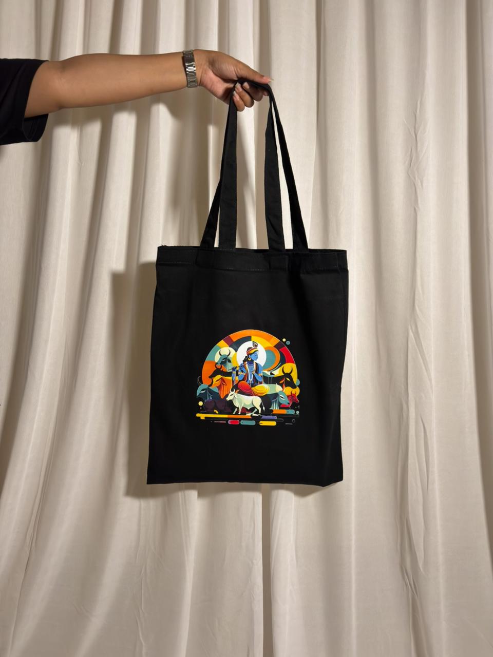 The Krishna Leela Tote: Melody, Cows, and Cosmic Color