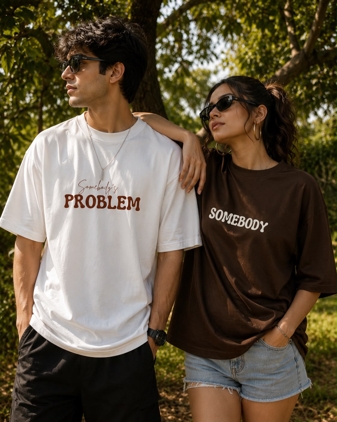 Somebody's Problem & Somebody Oversized T-Shirt Combo | Couple Matching Streetwear Tees | Unisex Drop Shoulder 100% Cotton | His & Her Set for Boyfriend Girlfriend Anniversary Gift