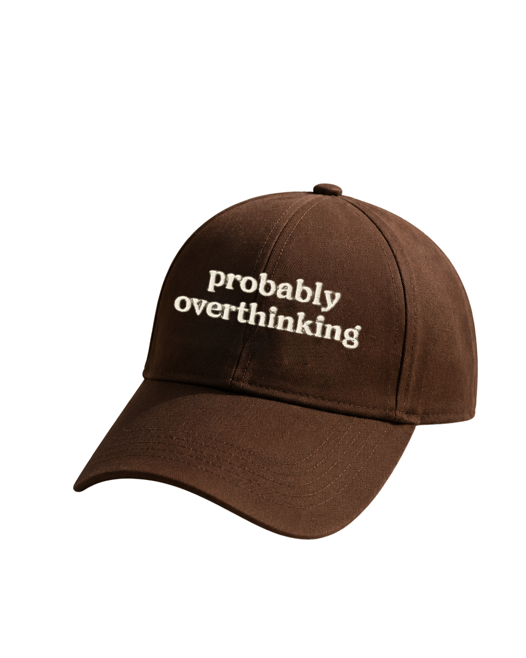 Probably Overthinking Printed Brown Baseball Cap | 100% Cotton DTF Printed Cap | Adjustable Metal Buckle | Minimal Relatable Cap for Thinkers