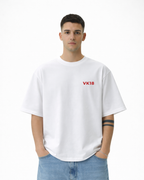 VK18 Virat Kohli Oversized T-Shirt | 240 GSM Premium Cotton Terry | White Graphic Back Print | Unisex Streetwear Fan Edition